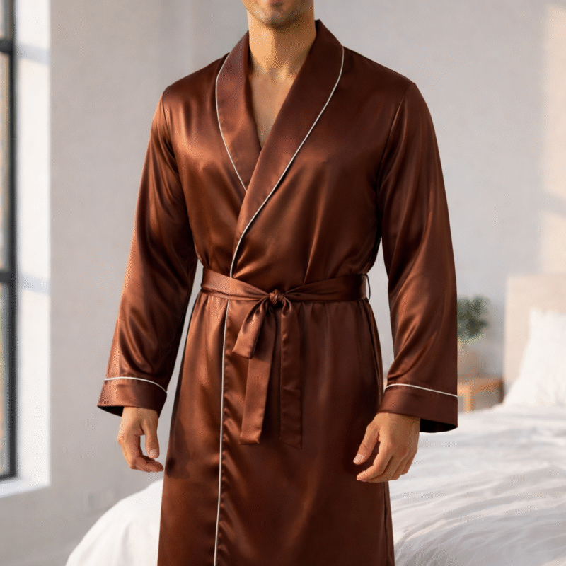 Robe  Masculino  em Cetim de Seda Premium – Marron