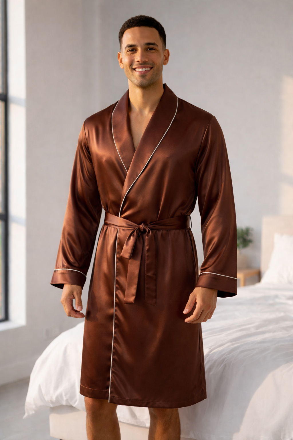 Robe Masculino em Cetim de Seda Premium – Marron