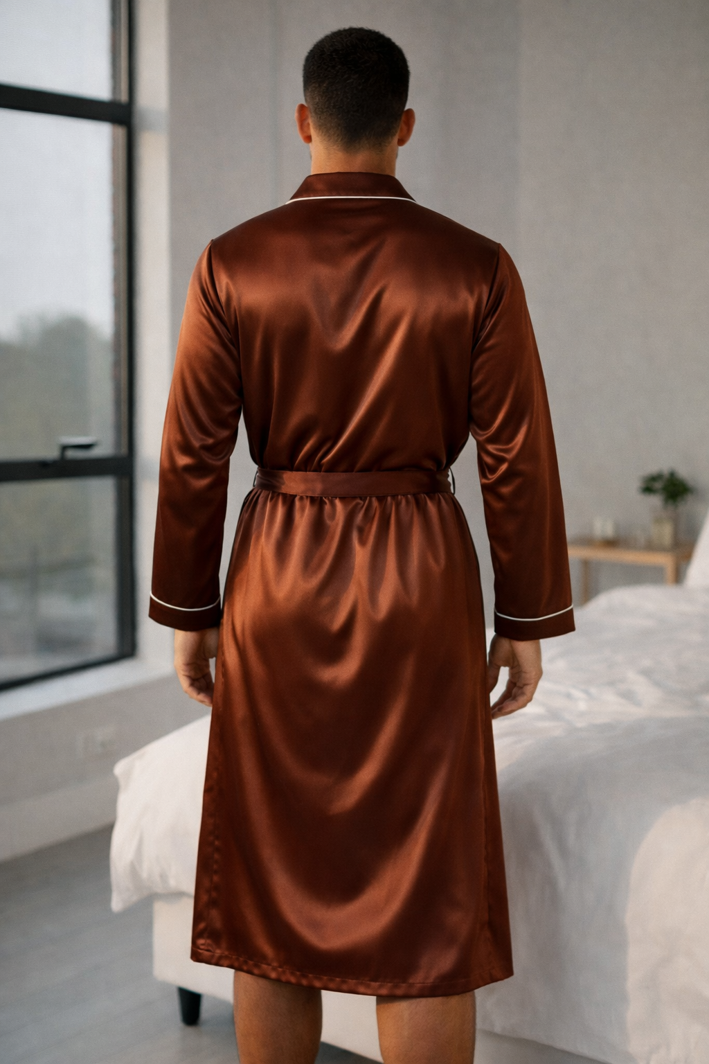 Robe Masculino em Cetim de Seda Premium – Marron - Imagem 2