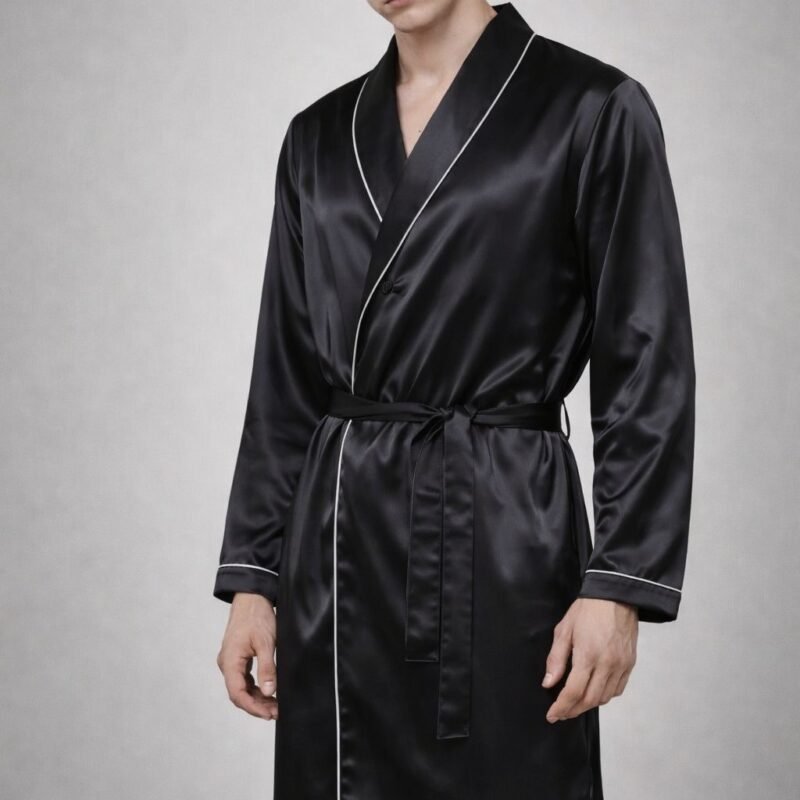 Robe  Masculino  em Cetim de Seda Premium – Preto